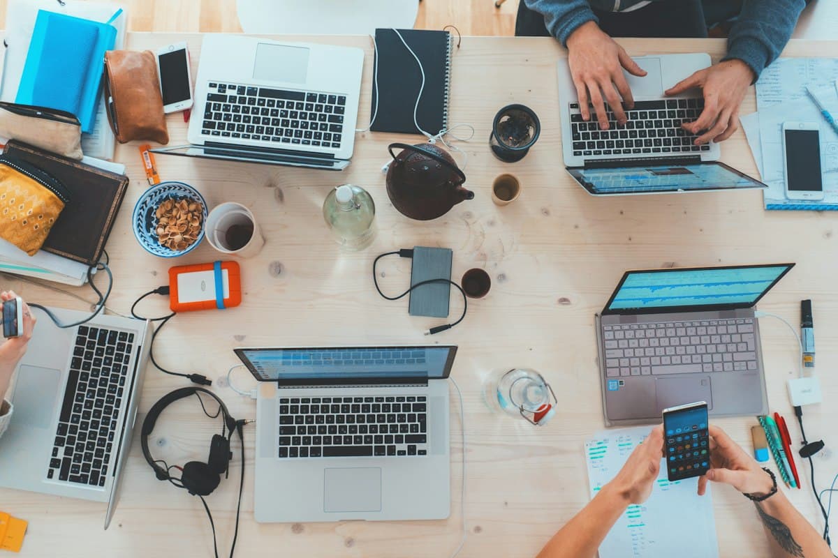 Laptop and protected business documents representing view-only PDF sharing